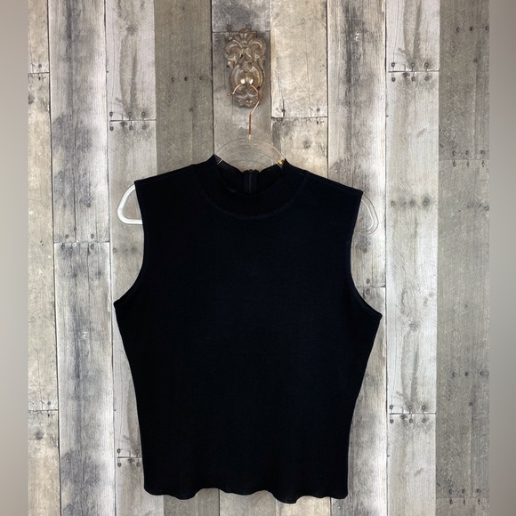 Ming Wang High-Neck Knit Tank in Black Size Medium. - Picture 2 of 13